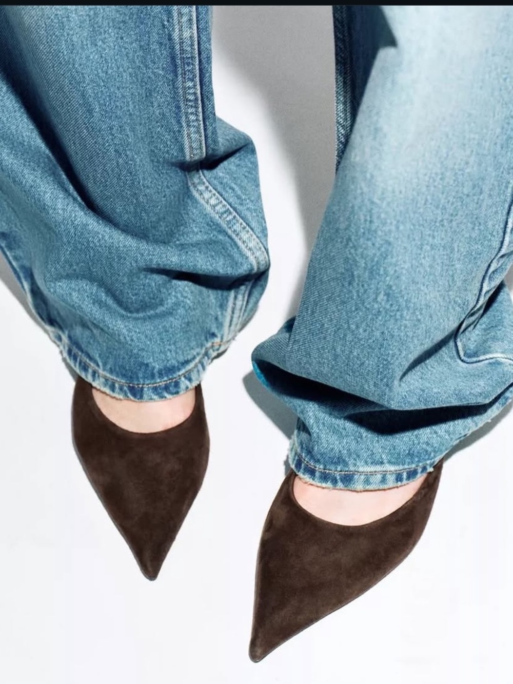 Zara Dark Brown Suede Pointed Mule